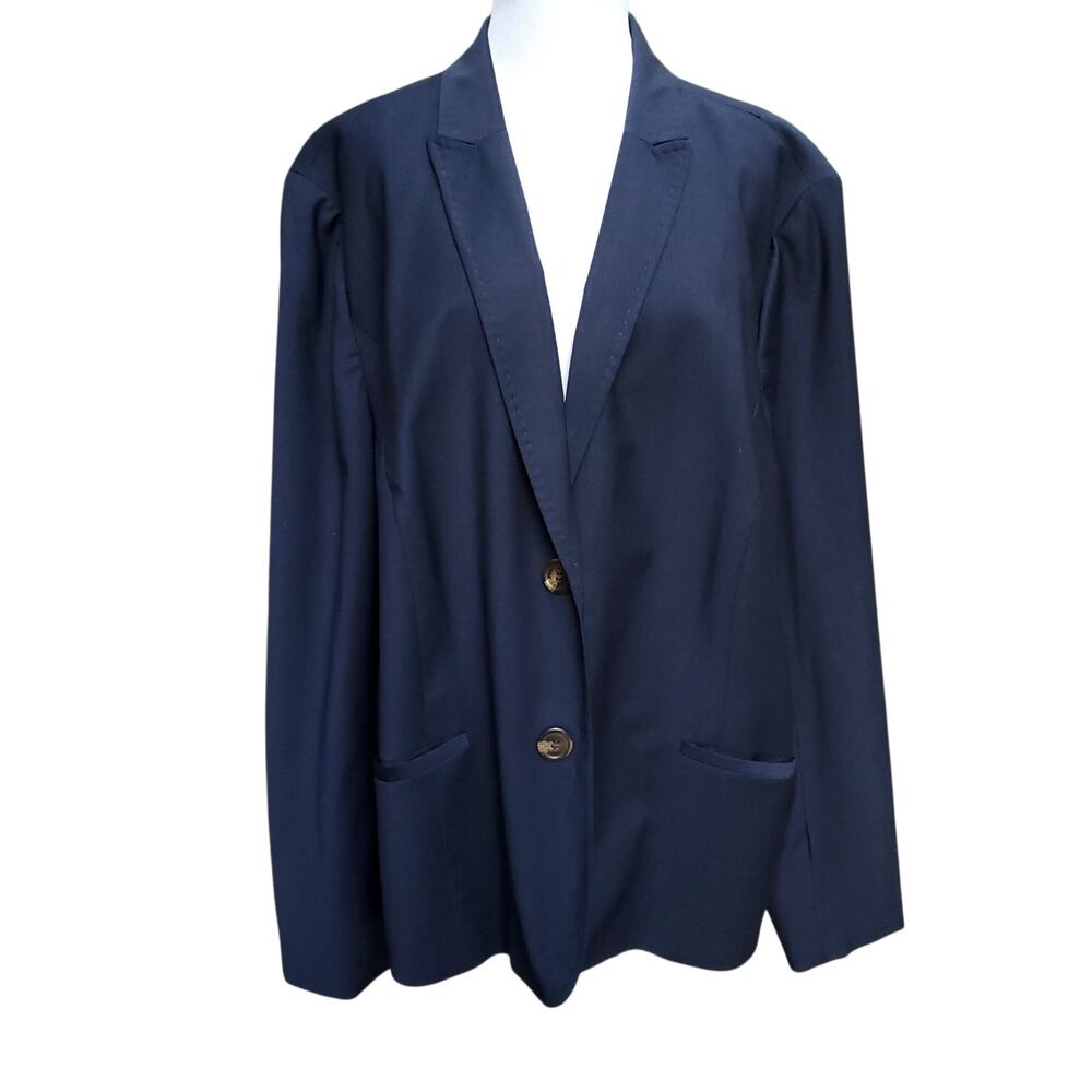 Talbots Navy Blue Blazer Jacket Stretch Wool Tailored Lined Career Plus 20W